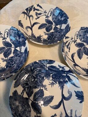 Blue Floral Ceramic Serving Bowls by